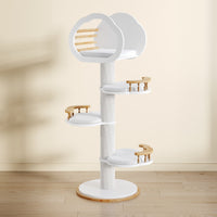 Catsvillas Lonra modern solid wood cat tree tower with scratching posts, white
