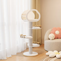 Catsvillas Lonra modern solid wood cat tree tower with scratching posts, white