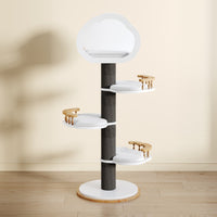 Catsvillas Lonra modern solid wood cat tree tower with scratching posts, black & white