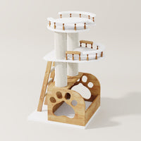 modern multi-level cat tree with cozy cat house and scratching posts for indoor cats