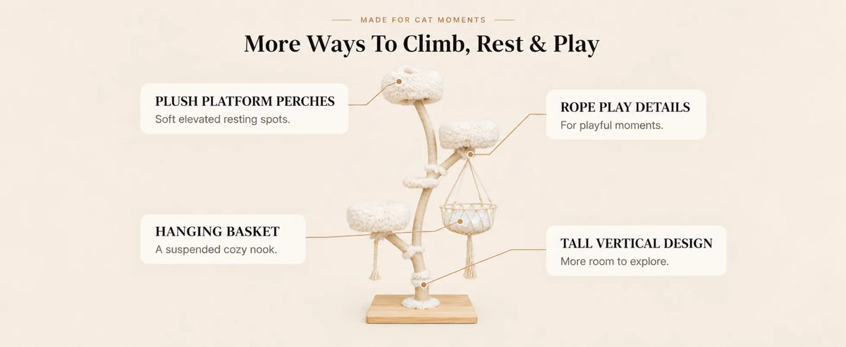 Mewswing 71" Tall Large Cat Tree, Modern Solid Wood Tower with Hammock product detail image 3