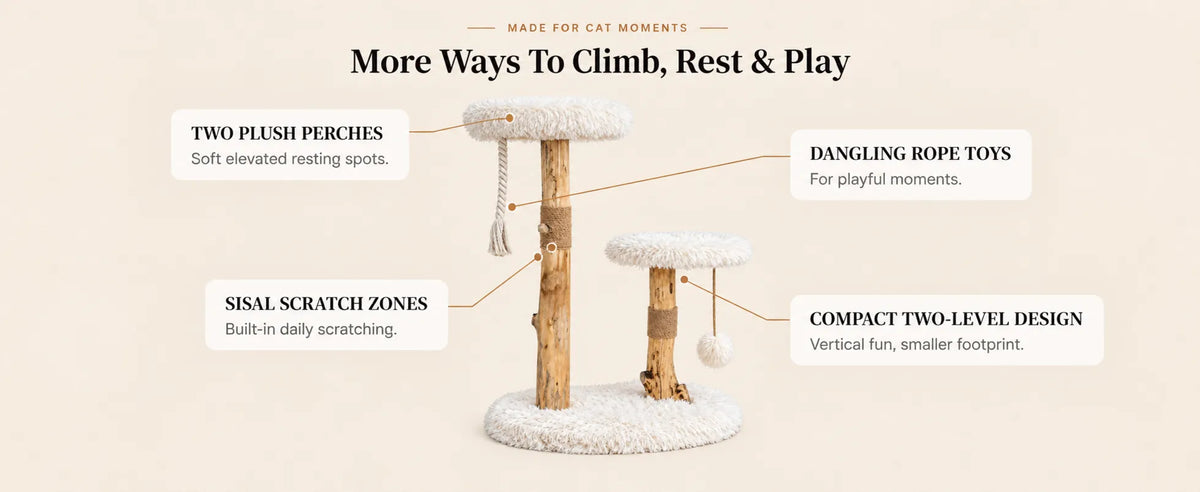 Mewzoom Natural Dainty 33-inch solid wood cat tree for indoor cats product detail image 3