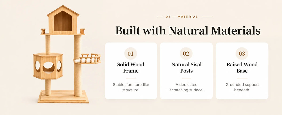 Mewzoom Duo Nest Modern Cat Tree with Condo, Solid Wood Double-Nest Design product detail image 4