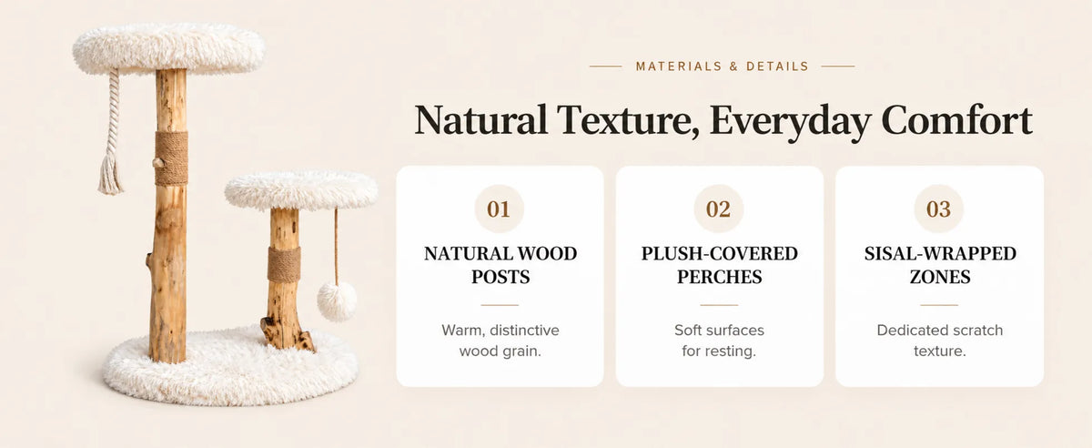Mewzoom Natural Dainty 33-inch solid wood cat tree for indoor cats product detail image 4