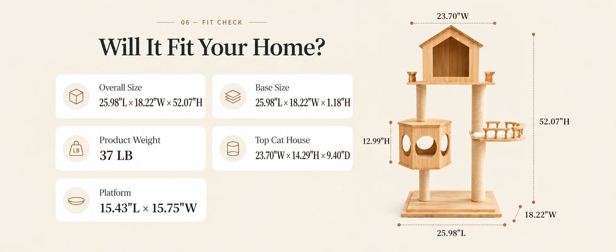 Mewzoom Duo Nest Modern Cat Tree with Condo, Solid Wood Double-Nest Design product detail image 5