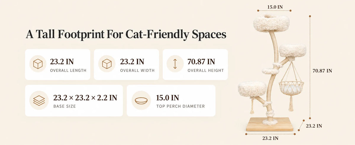 Mewswing 71" Tall Large Cat Tree, Modern Solid Wood Tower with Hammock product detail image 5