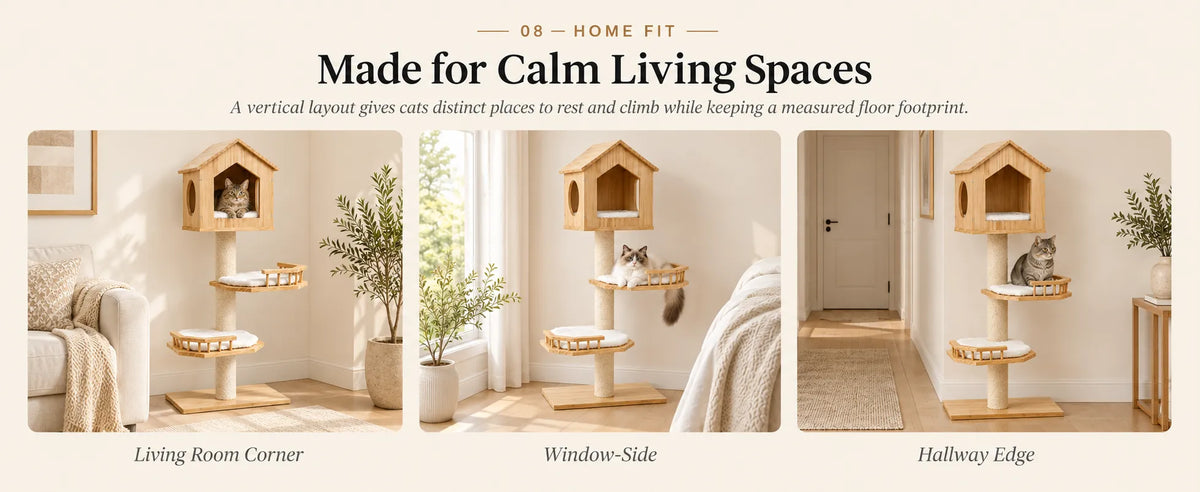 Mewzoom Meow Planet Modern Cat Tower, Solid Wood Window Cat Furniture product detail image 7