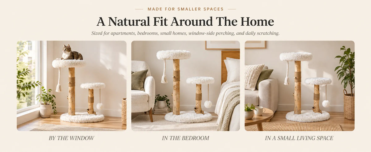 Mewzoom Natural Dainty 33-inch solid wood cat tree with plush perches and sisal scratching posts for indoor cats product detail image 7
