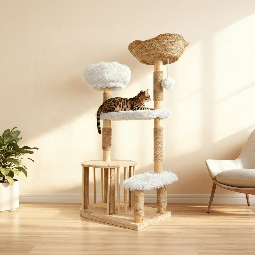 Okra Modern with Rattan Cat Basket(51INCH)