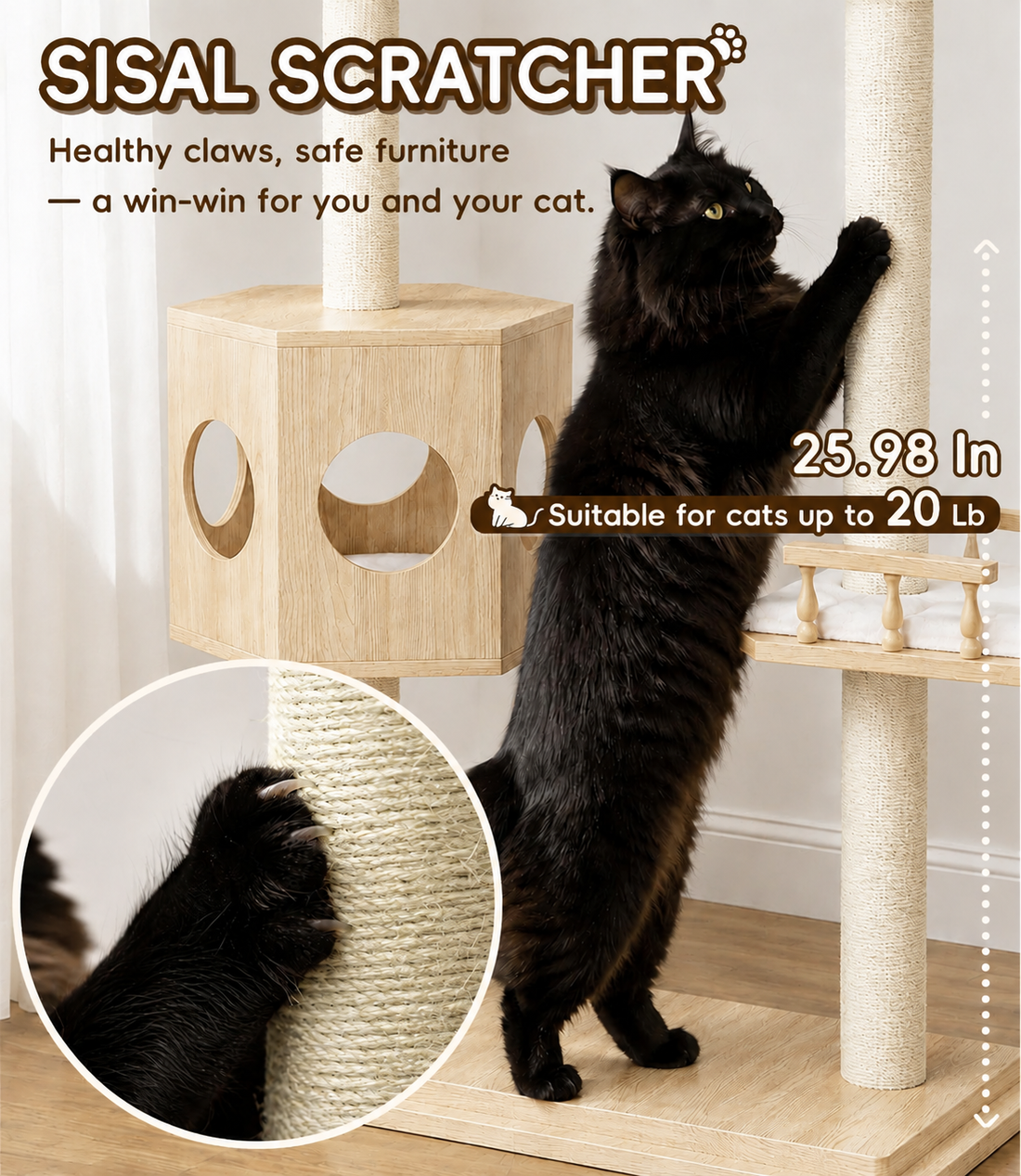 Duo Nest 54" Solid Wood Cat Condo