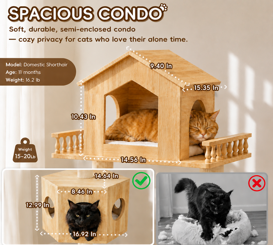 Duo Nest 54" Solid Wood Cat Condo
