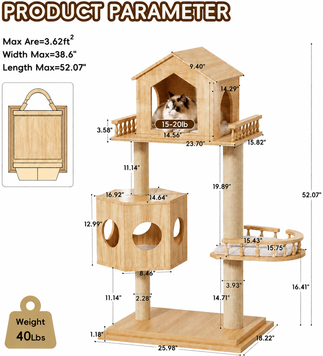 Duo Nest 54" Solid Wood Cat Condo