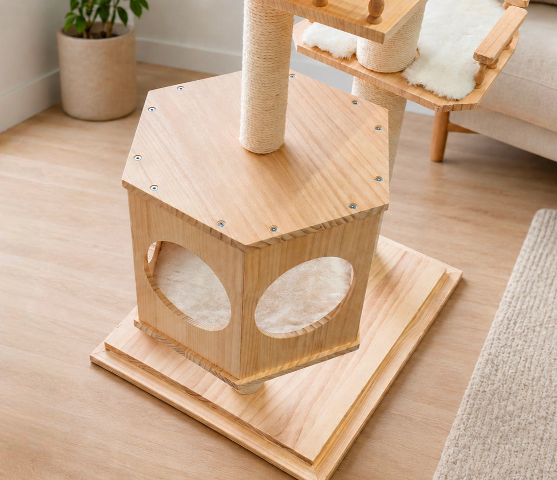 Duo Nest 54" Solid Wood Cat Condo