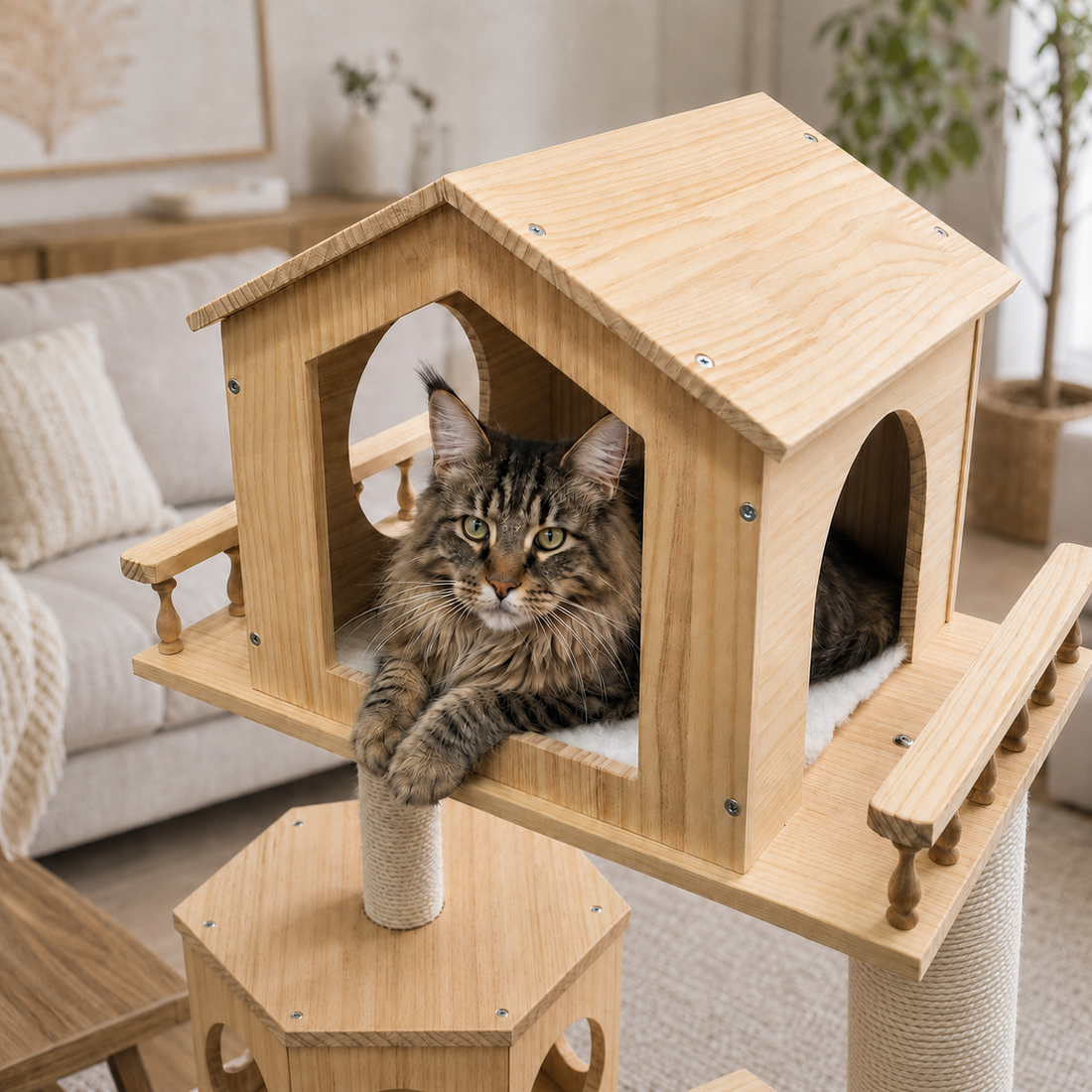 Duo Nest 54" Solid Wood Cat Condo