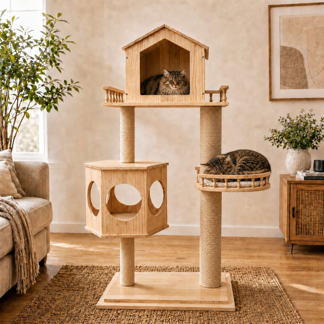 Duo Nest 54" Solid Wood Cat Condo