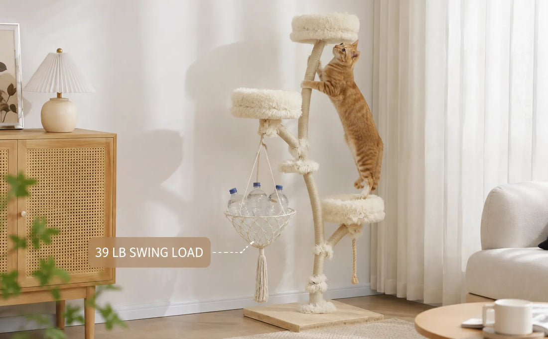 A_controlled_39_lb_swing_load_applied_to_a_solid_wood_cat_tree_to_test_motion_stability