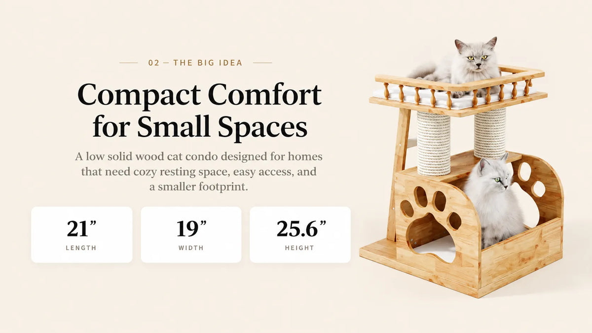Mewzoom Cat Castle 2-Tier Cat Tree Condo, Solid Wood for Small Spaces product detail image 2