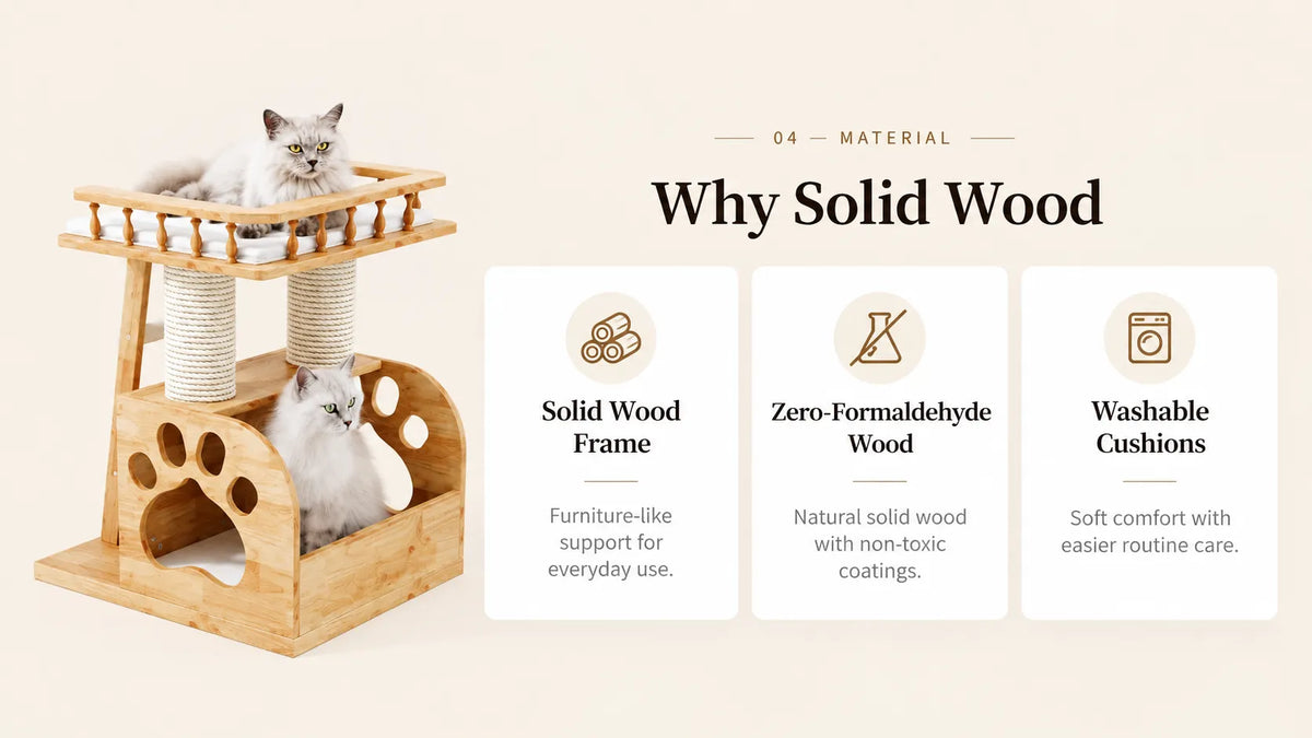 Mewzoom Cat Castle 2-Tier Cat Tree Condo, Solid Wood for Small Spaces product detail image 4