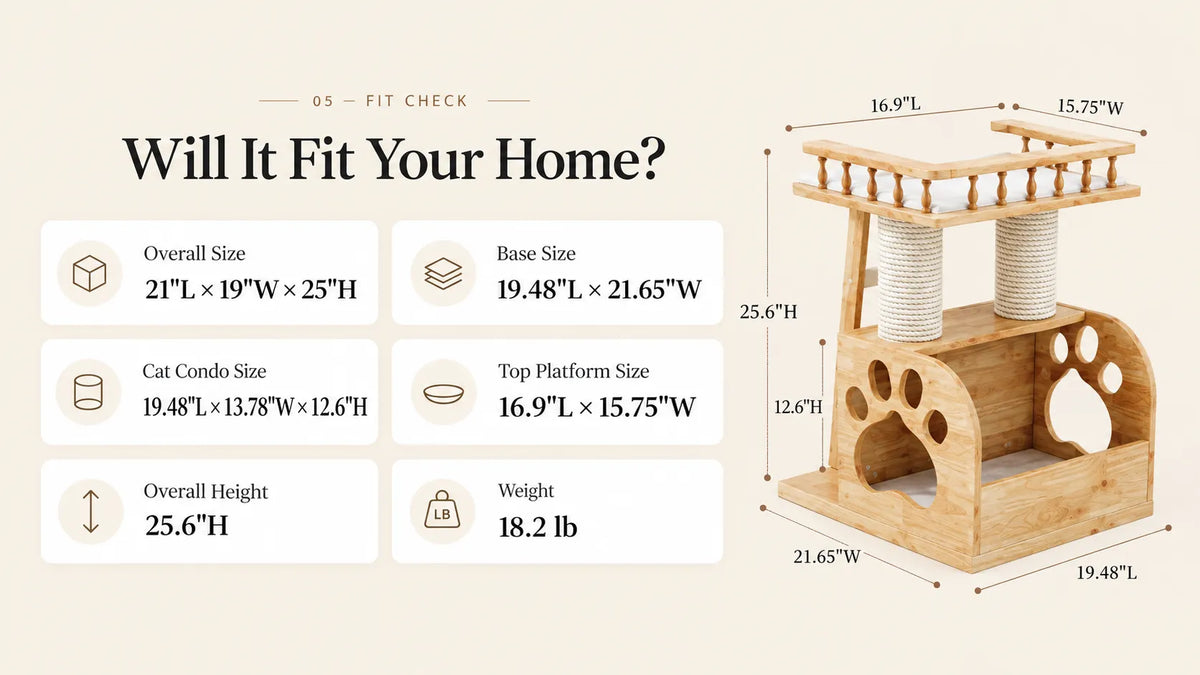 Mewzoom Cat Castle 2-Tier Cat Tree Condo, Solid Wood for Small Spaces product detail image 5