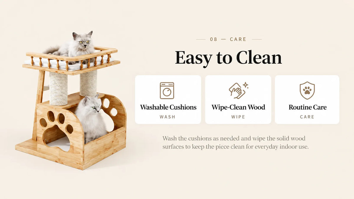 Mewzoom Cat Castle 2-Tier Cat Tree Condo, Solid Wood for Small Spaces product detail image 8