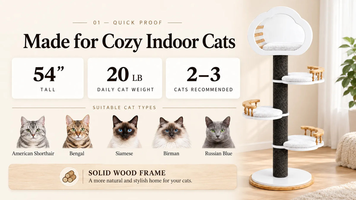 MewzoomLonna Modern Cat Tower, Solid Wood for 1–2 Cats product detail image 1