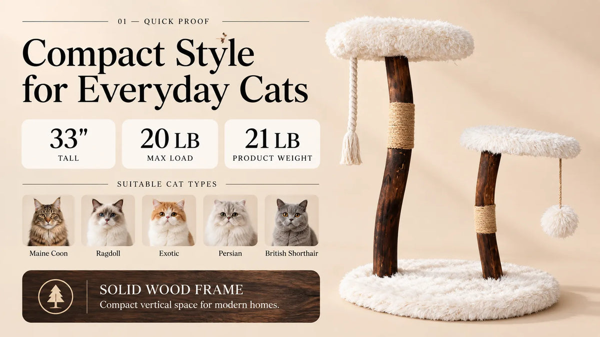 Mewzoom Shou Sugi Ban Stylish Cat Tree, Solid Wood Modern Cat Furniture product detail image 1