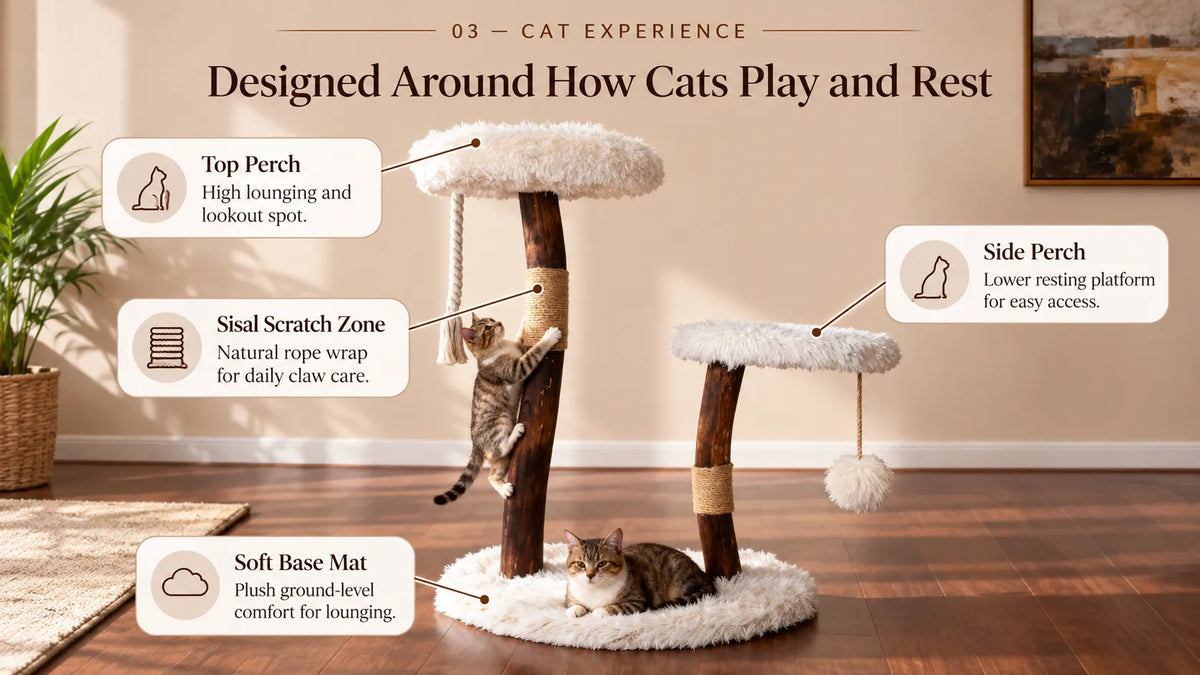 Mewzoom Shou Sugi Ban Stylish Cat Tree, Solid Wood Modern Cat Furniture product detail image 3