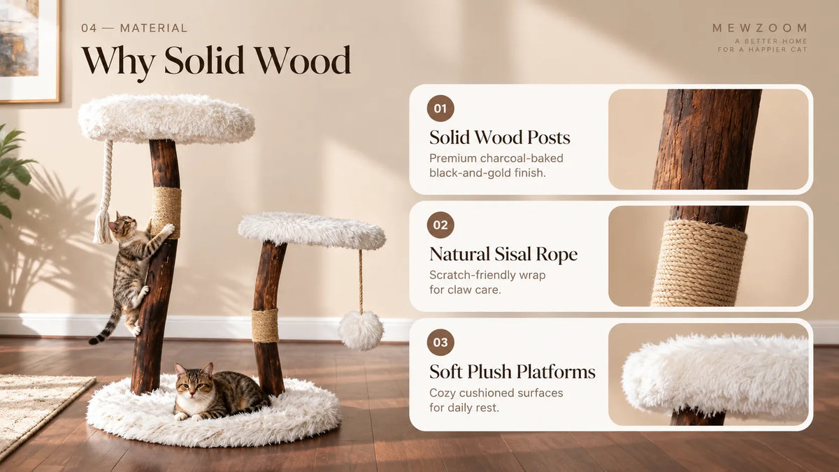 Mewzoom Shou Sugi Ban Stylish Cat Tree, Solid Wood Modern Cat Furniture product detail image 4