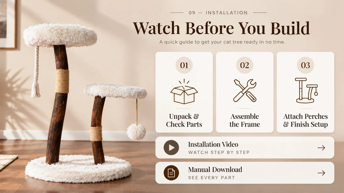 Mewzoom Shou Sugi Ban Stylish Cat Tree, Solid Wood Modern Cat Furniture product detail image 9