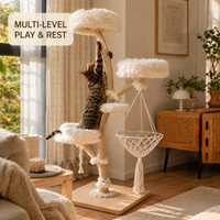 Multi level_solid_wood_cat_tree_with_natural_sisal_scratching_posts_and_cushioned_perches_in_a_modern_living_room