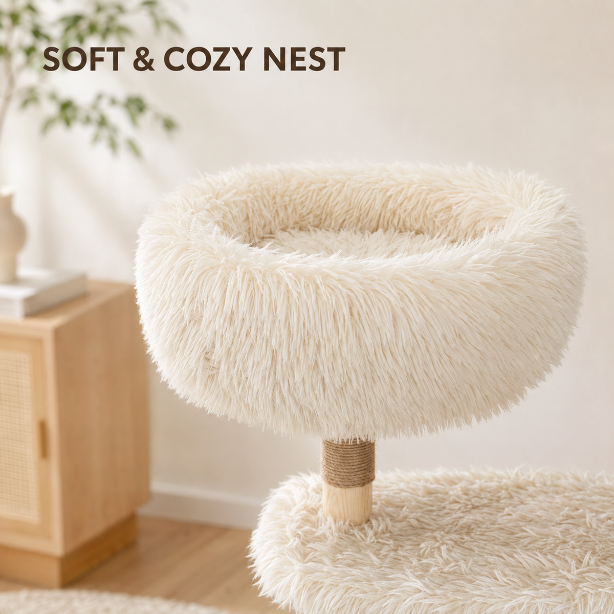 Soft cushioned cat tree platform with cozy fabric for indoor cats to rest and lounge. product detail image 4