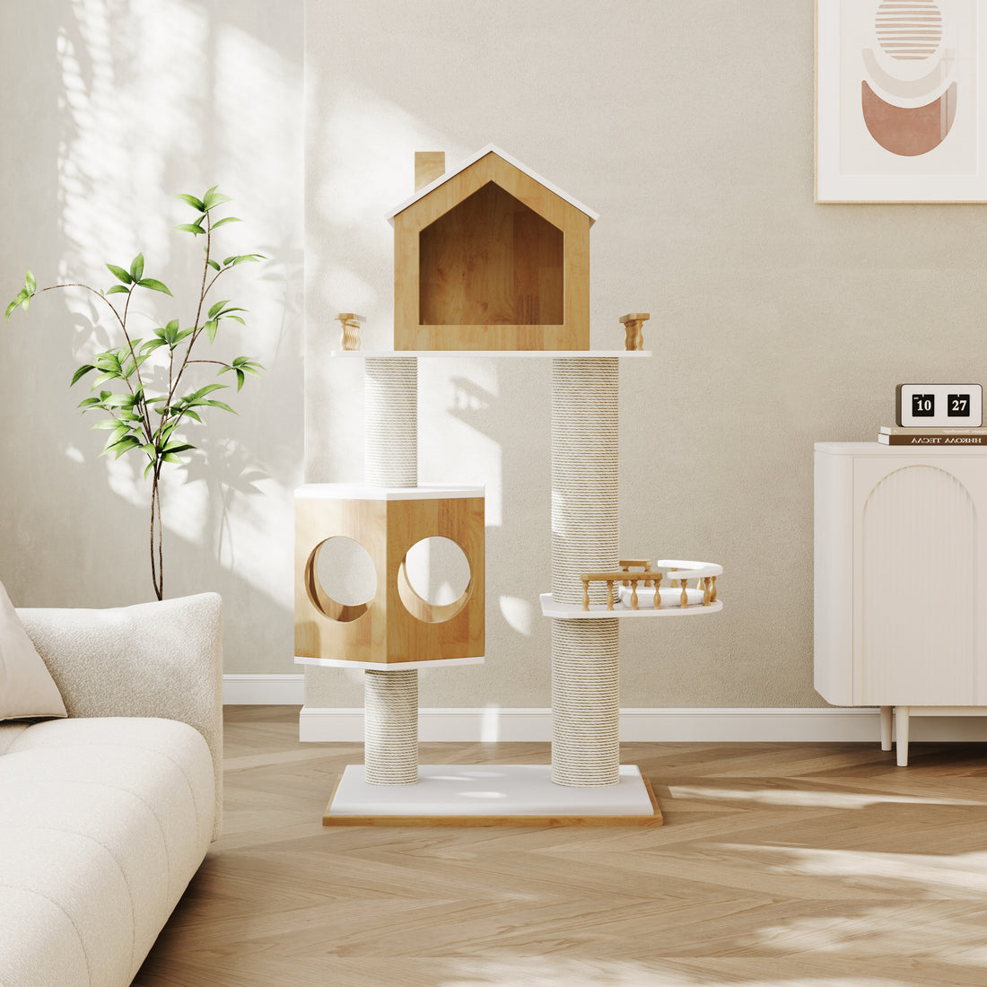 Hexagonal Modern Wood Cat Tree & Condo