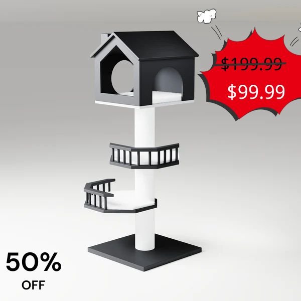 Catsvillas - Black Nest Wood Cat Tower & Condo - Cat Furniture