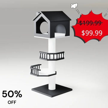 Catsvillas - Black Nest Wood Cat Tower & Condo - Cat Furniture