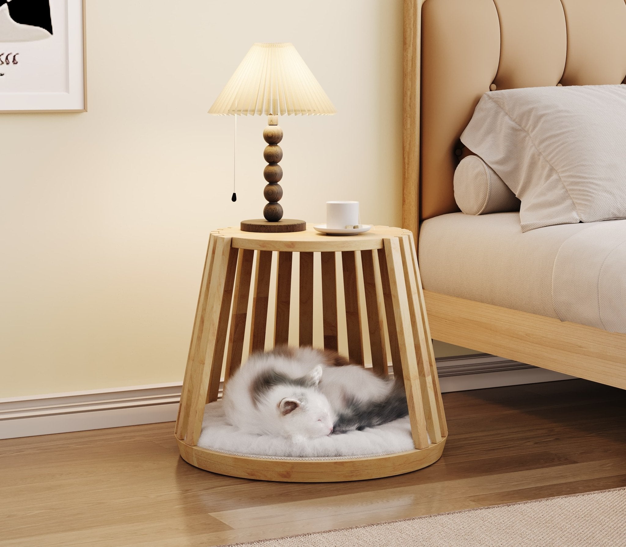 Omee 3-in-1 Solid Wood Cat Side Table & Bed | Mewzoom