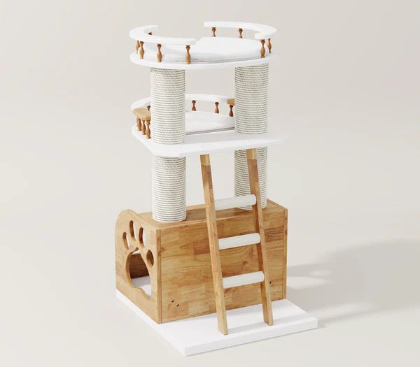 cat tree with a cozy cat house providing a private resting space for cats