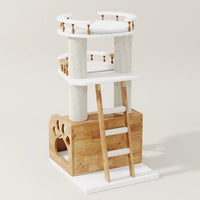 cat tree with a cozy cat house providing a private resting space for cats