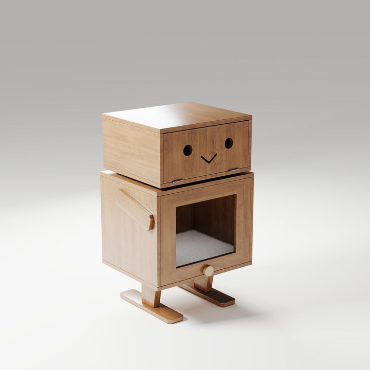 Catsvillas Cherry Wood Bedsides Cabinet with Cushions