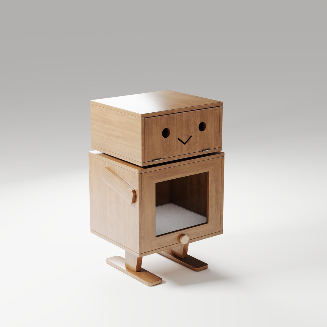 Catsvillas Cherry Wood Bedsides Cabinet with Cushions