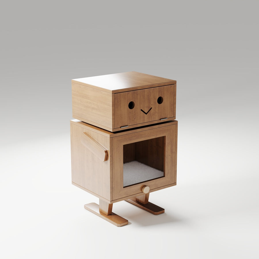 Catsvillas Cherry Wood Bedsides Cabinet with Cushions
