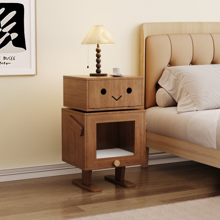 Catsvillas Cherry Wood Bedsides Cabinet with Cushions