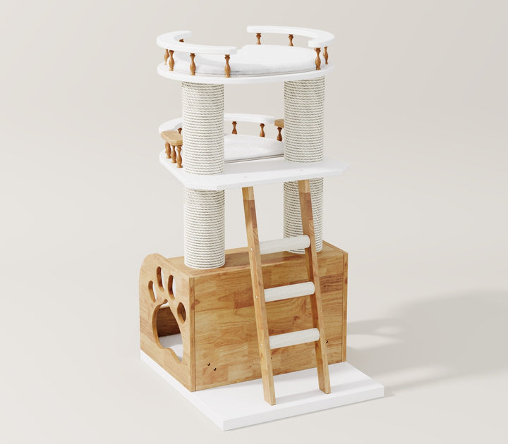 Catsvillas Shran solid wood cat tree tower with cushion