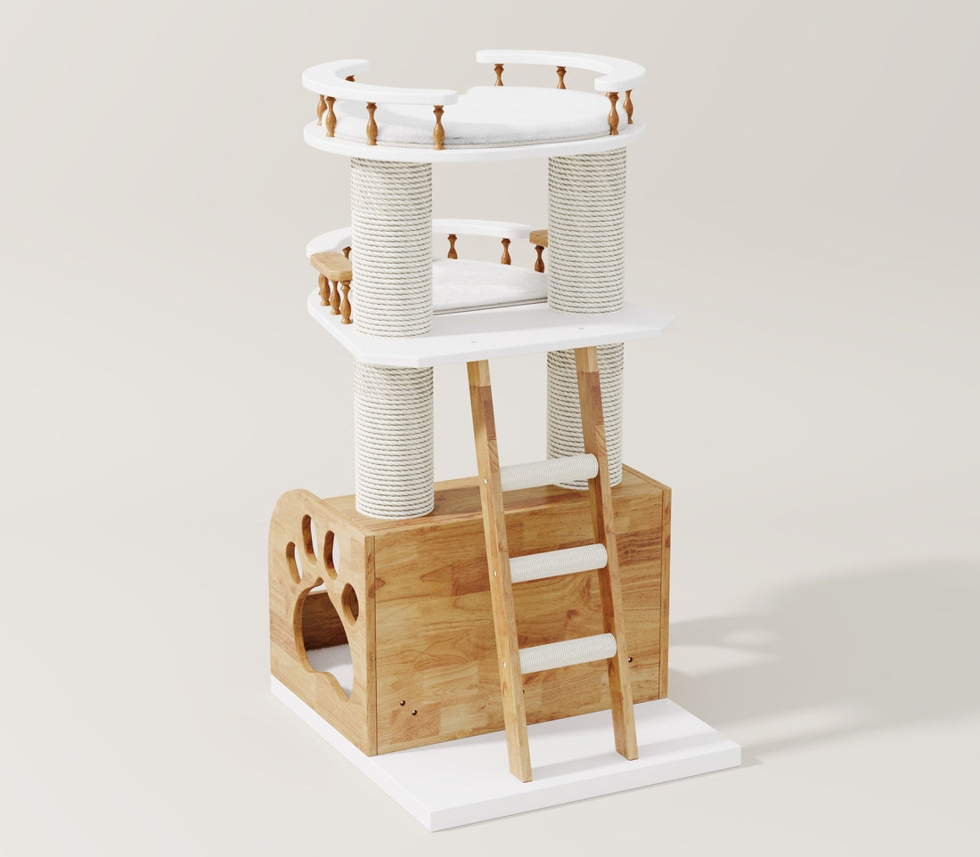 Catsvillas Shran solid wood cat tree tower with cushion