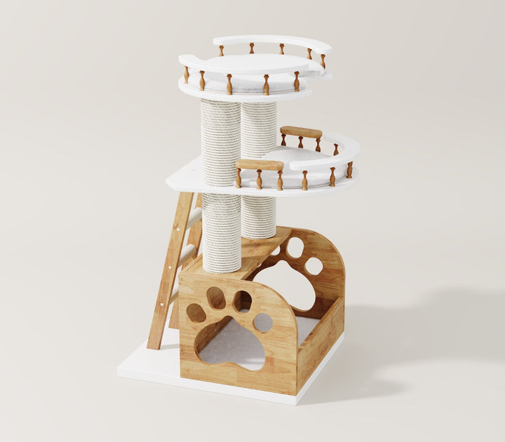 Catsvillas Shran solid wood cat tree tower with cushion