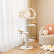 Catsvillas Lonra modern solid wood cat tree tower with scratching posts, white