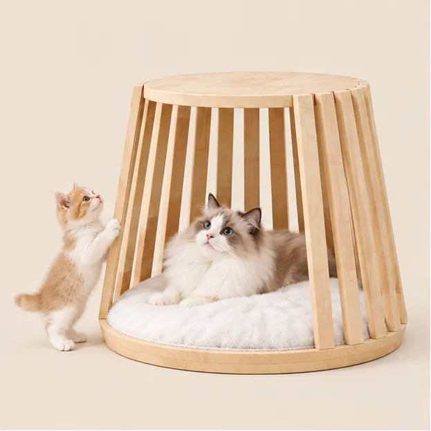Omee 3-in-1 Solid Wood Cat Side Table & Bed | Mewzoom
