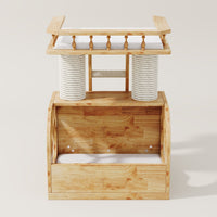 solid wood cat house with a private condo space for cats to rest and relax