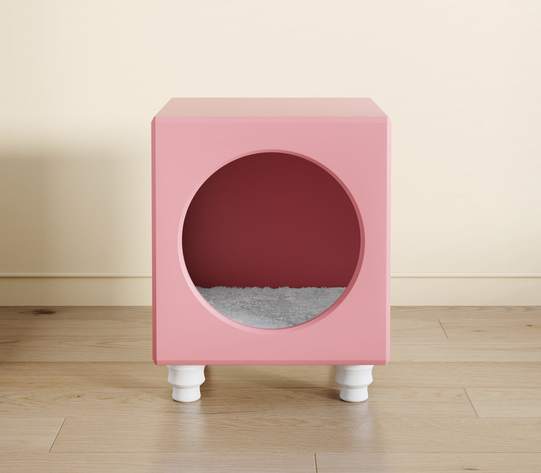 Catsvillas Tisha Modern Pink Cat Bedside Cabinet with cushion, cat furniture