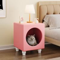 Catsvillas Tisha Modern Pink Cat Bedside Cabinet with cushion, cat furniture